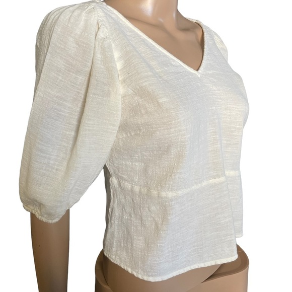 Beto Moda cream cropped textured sexy adjustable flare boho top size small - Picture 3 of 8